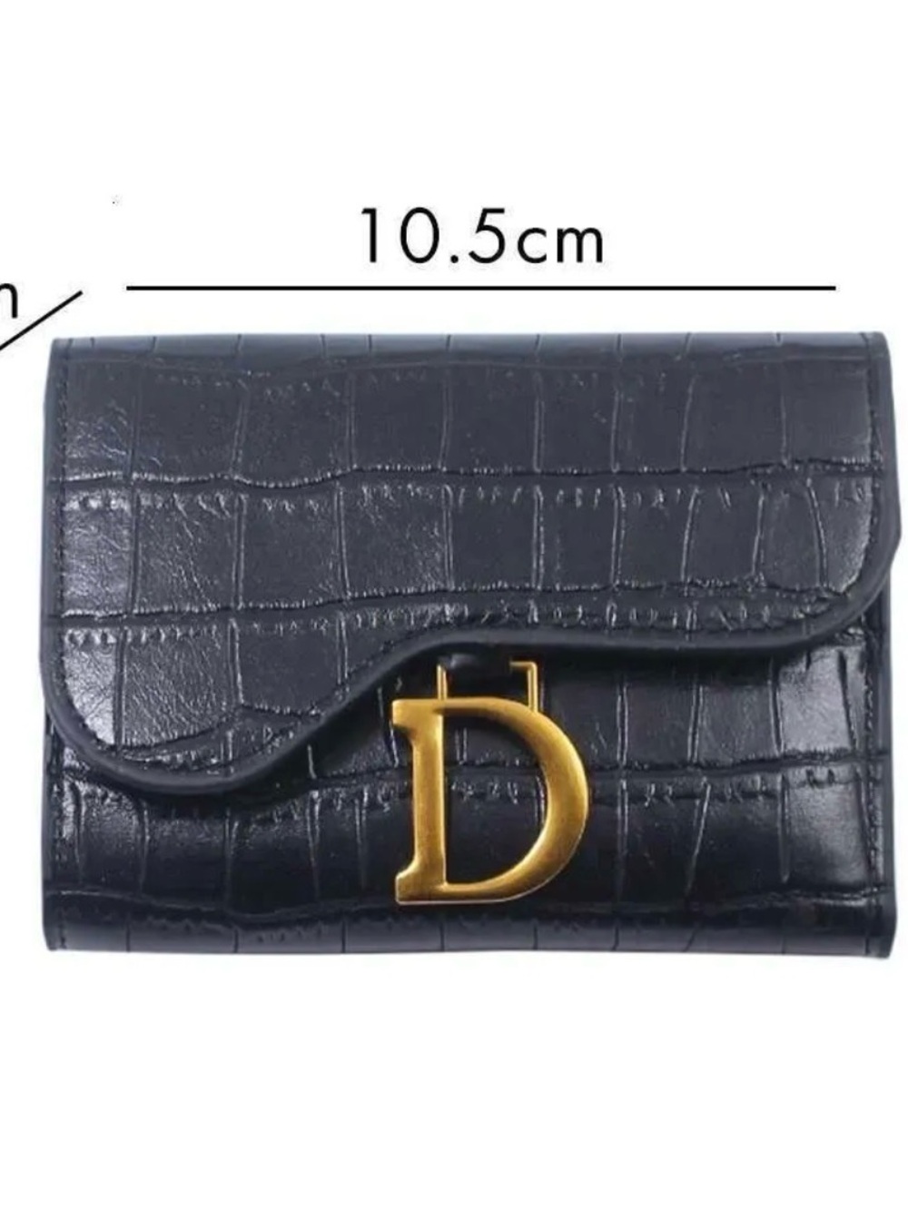 Black Croc-Embossed Leather Wallet with Gold 'D' Accent